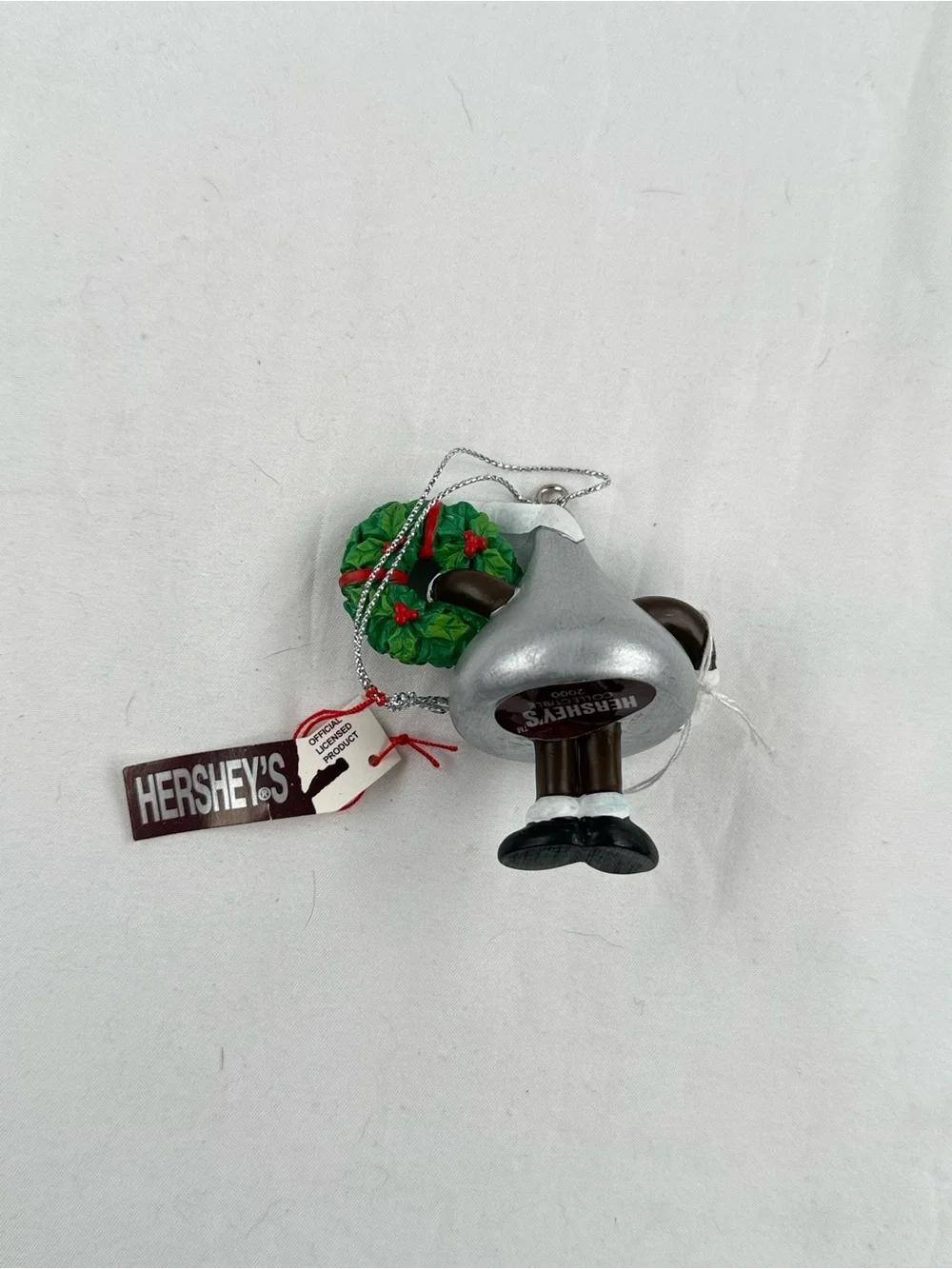 Vintage 2000 Limited Edition Hershey's Silver Kiss Ornament with Green Wreath